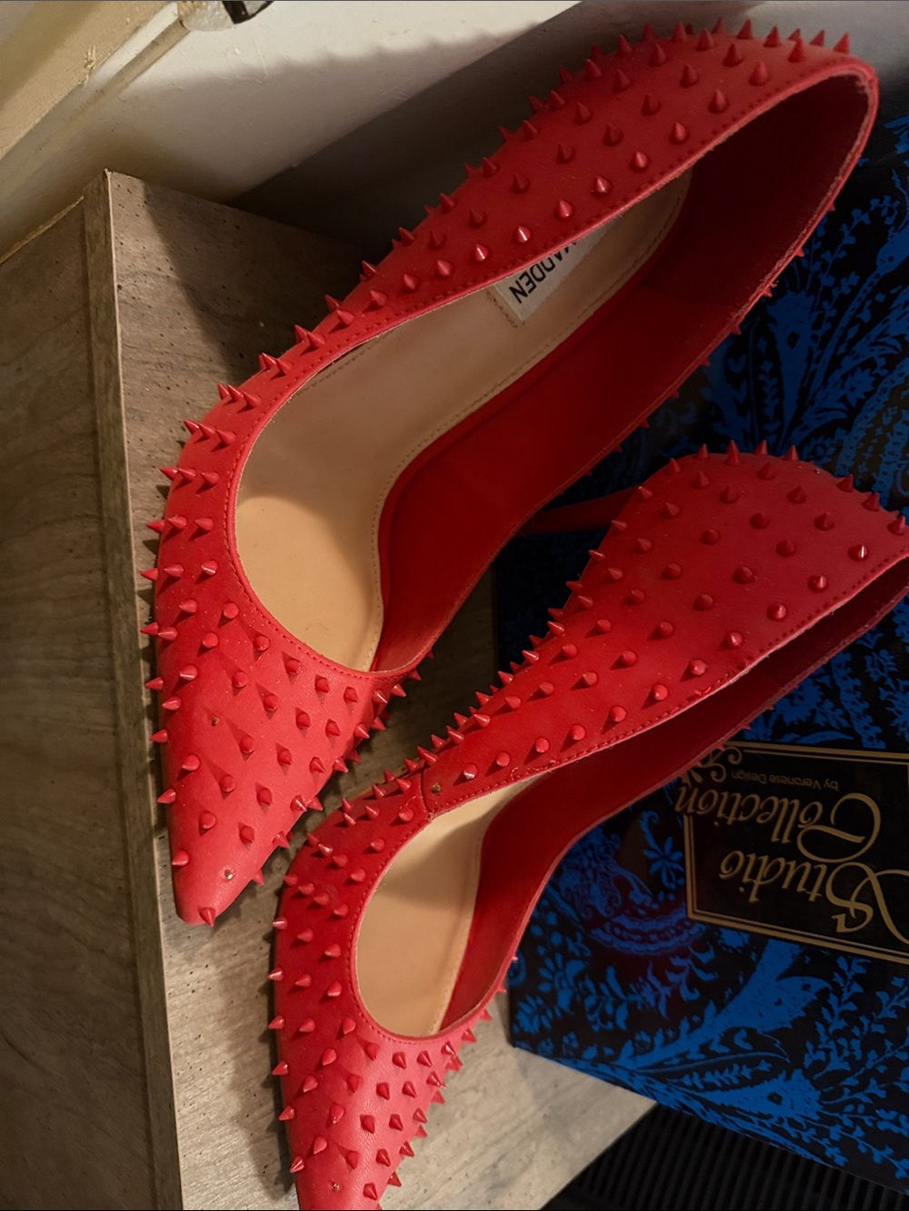 Steve Madden Vala Red Spiked Pointed-Toe Flats